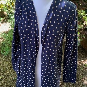 Chico's Open Front Blue/Tan Polka Dot Cardigan
